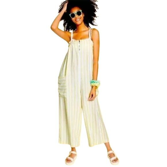 Stoney Clover Lane X Target Yellow & White Pockets Wide Leg Jumpsuit Size Small - Picture 1 of 7
